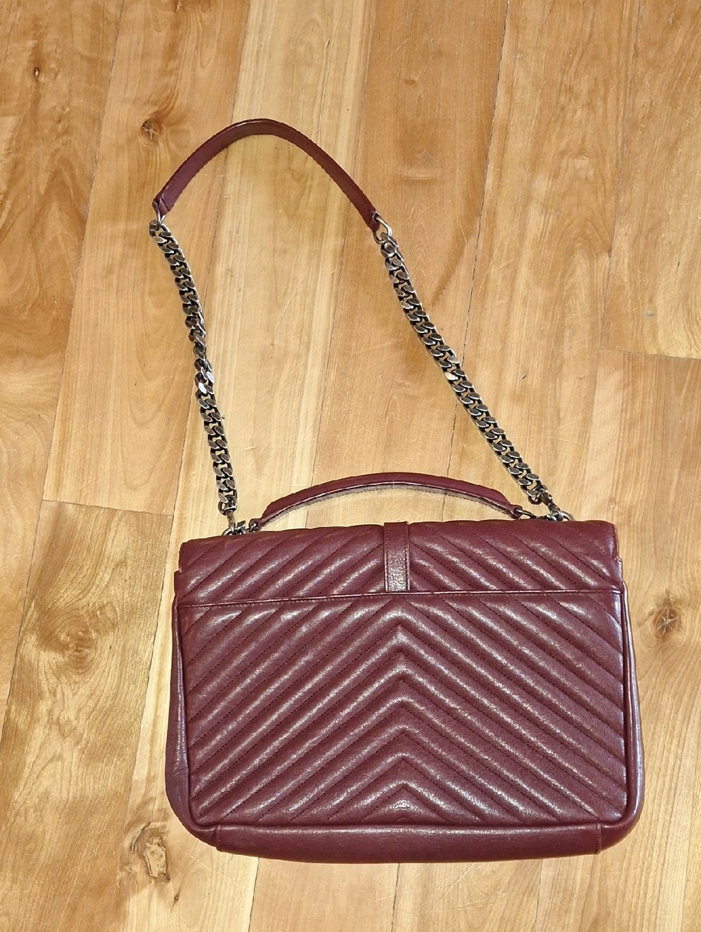 Saint Laurent YSL Chevron College Bag Burgundy Aged Black Hardware Large Size - Picture 9 of 16